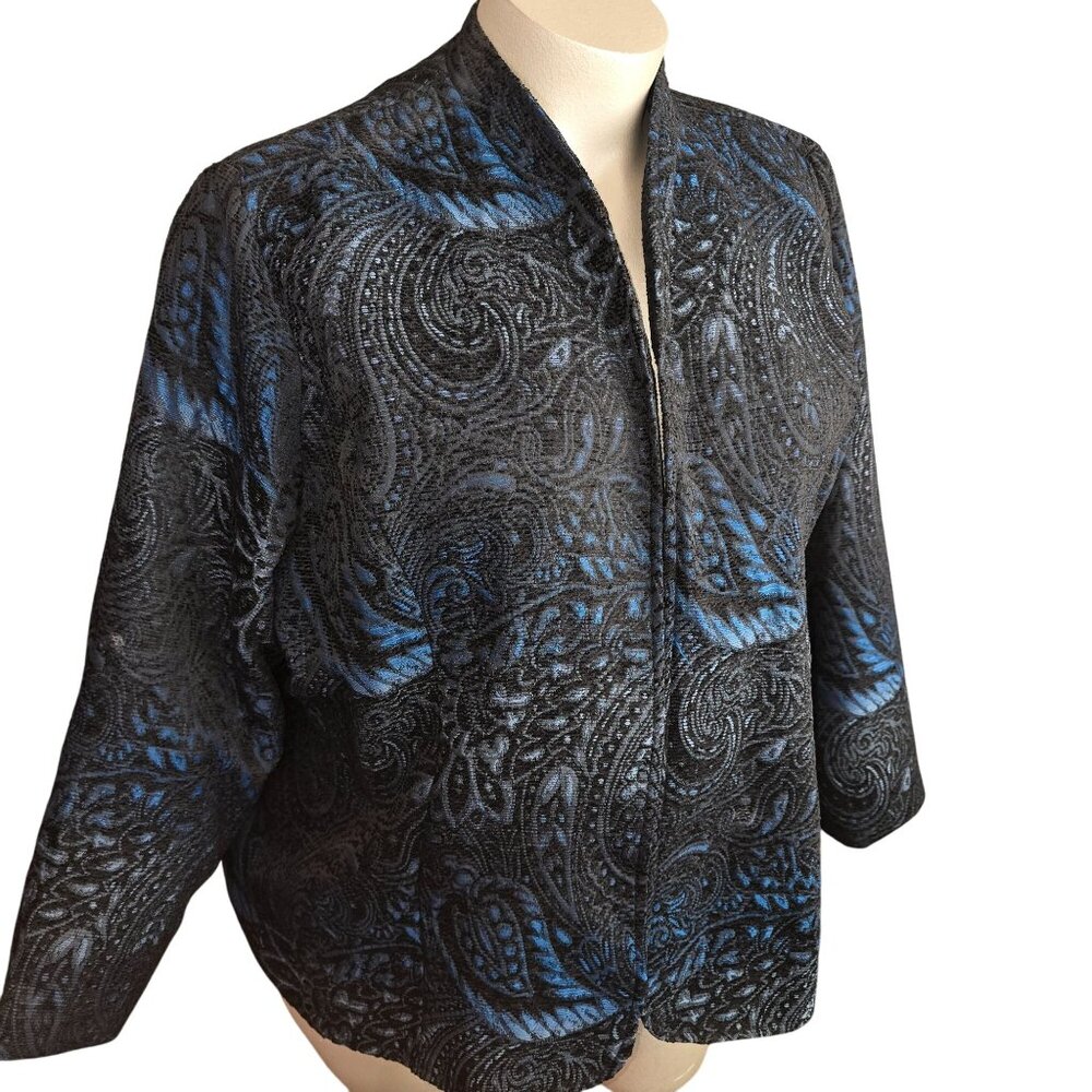 Womens Paisley Patterned Long Sleeve Jacket Blue and Black Plus Size 3X JJ4048